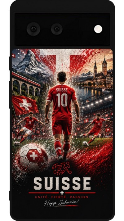 Coque Google Pixel 6 - Silicone rigide noir Football Suisse splash 2026