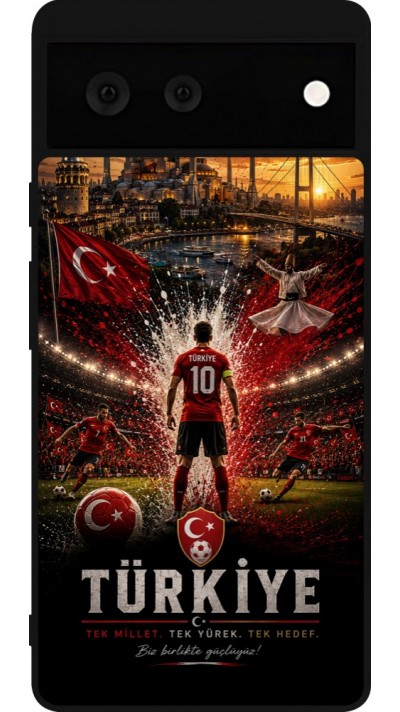 Coque Google Pixel 6 - Silicone rigide noir Football Turquie splash 2026