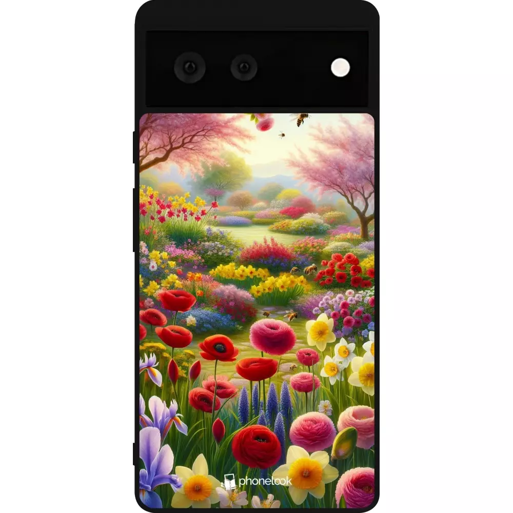 Coque Google Pixel 6 - Silicone rigide noir Spring 25 Bouquet printemps