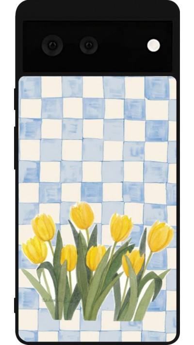 Google Pixel 6 Case Hülle - Silikon schwarz Blue vichy tulips Spring 2026