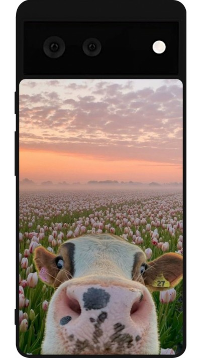 Google Pixel 6 Case Hülle - Silikon schwarz Cow with tulips Spring 2026