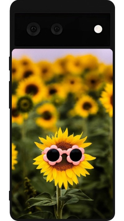 Google Pixel 6 Case Hülle - Silikon schwarz Sunflower with glasses Spring 2026