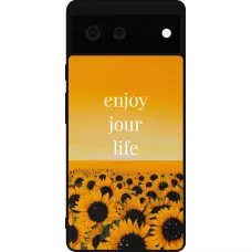Coque Google Pixel 6 - Silicone rigide noir Summer 2025 Enjoy your life