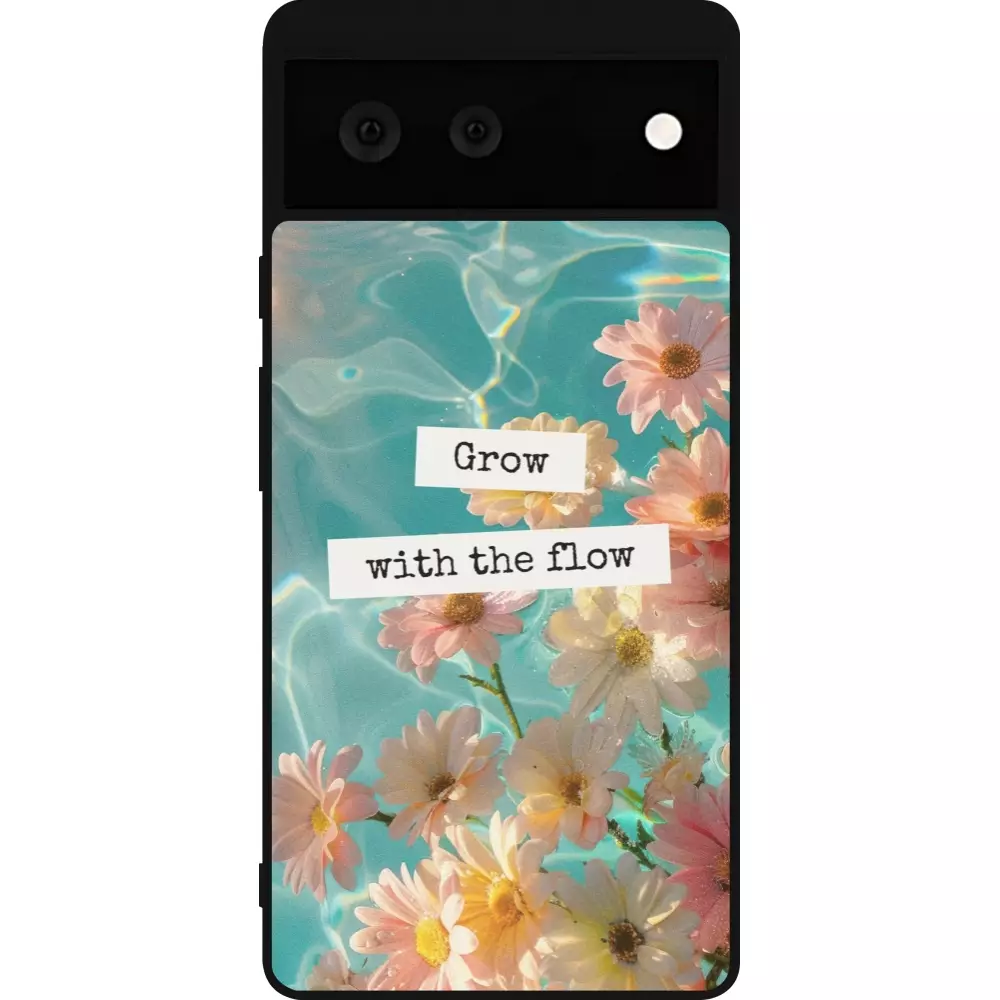 Coque Google Pixel 6 - Silicone rigide noir Summer 2025 Grow with the flow
