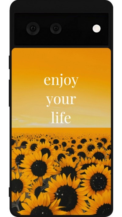 Coque Google Pixel 6 - Silicone rigide noir Summer 2026 Enjoy your life