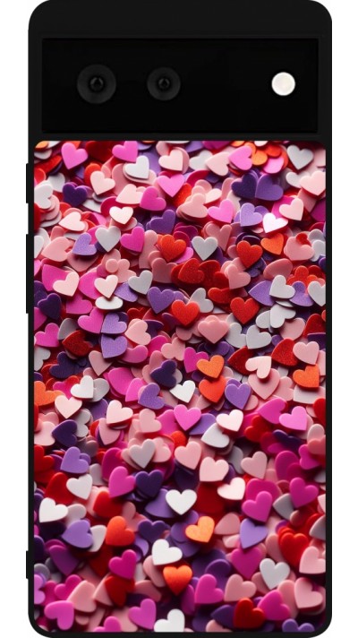 Google Pixel 6 Case Hülle - Silikon schwarz Valentin 2025 Konfetti