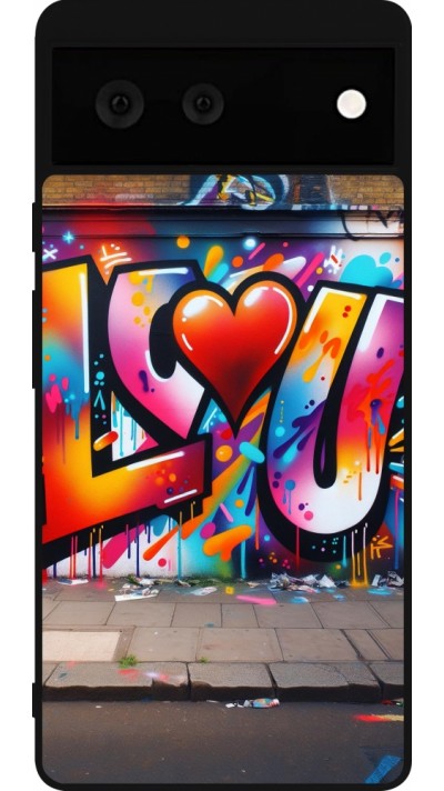 Google Pixel 6 Case Hülle - Silikon schwarz Valentin 2025 Liebe U Tag