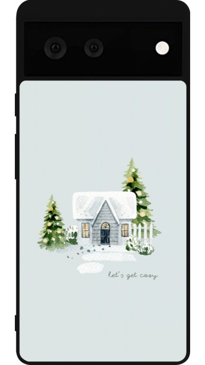Coque Google Pixel 6 - Silicone rigide noir Winter 25 Cosy House