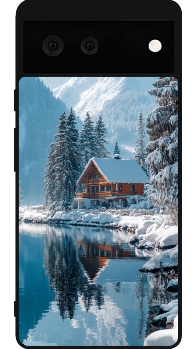 Google Pixel 6 Case Hülle - Silikon schwarz Winter 25 Winter house forest day