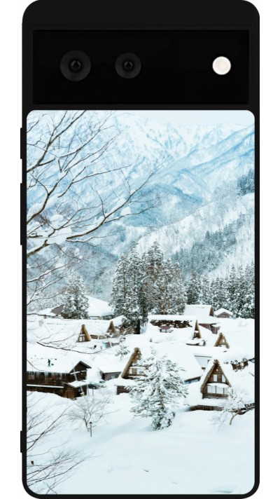 Google Pixel 6 Case Hülle - Silikon schwarz Winter 25 Winter snowy landscape