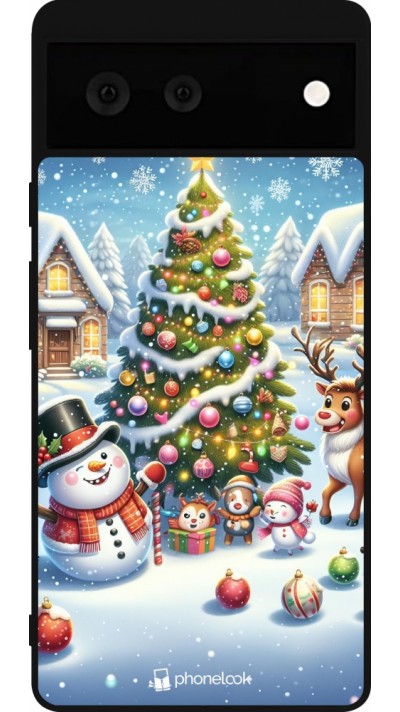 Google Pixel 6 Case Hülle - Silikon schwarz Weihnachten 2023 Schneemann und Tannenbaum Google Pixel 6 Case Hülle - Silikon schwarz Weihnachten 2023 Schneemann und Tannenbaum