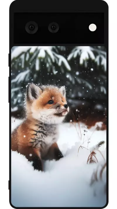 Coque Google Pixel 6 - Silicone rigide noir Noël 2023 Renardeau sapin