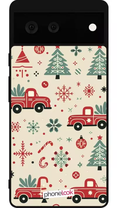 Coque Google Pixel 6 - Silicone rigide noir Noël 2024 Camion Sapin