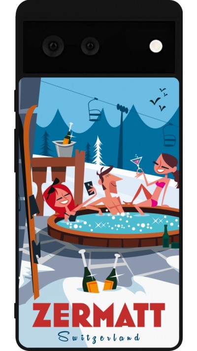Coque Google Pixel 6 - Silicone rigide noir Zermatt Mountain Jacuzzi