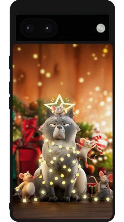 Google Pixel 6a Case Hülle - Silikon schwarz Christmas 25 Xmas Cat
