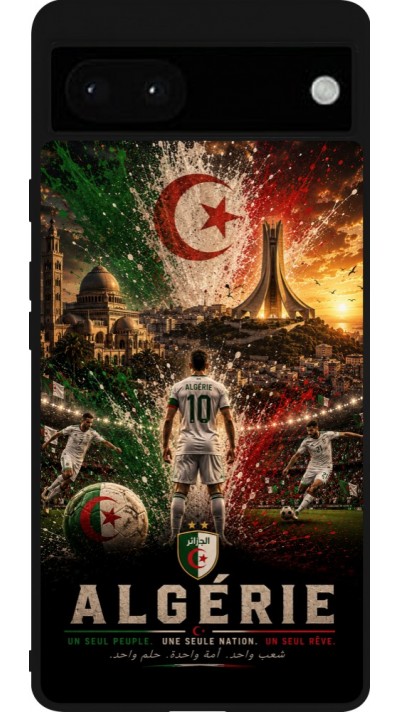 Coque Google Pixel 6a - Silicone rigide noir Football Algérie splash 2026