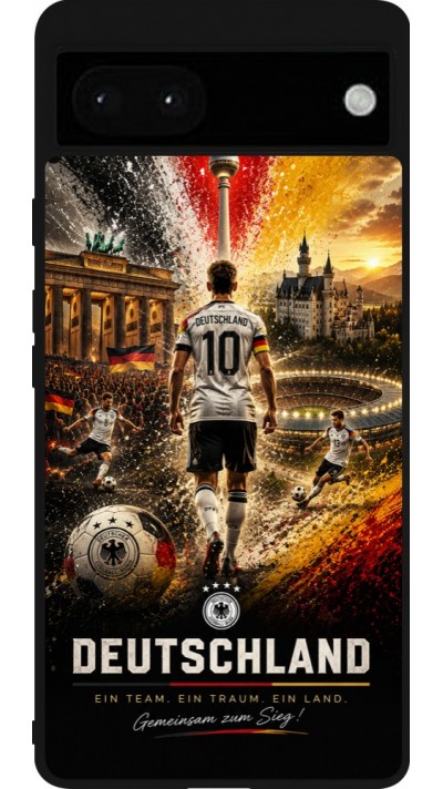 Coque Google Pixel 6a - Silicone rigide noir Football Allemagne splash 2026