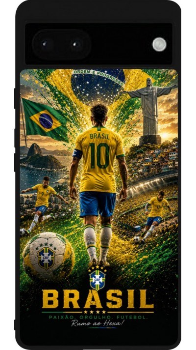 Coque Google Pixel 6a - Silicone rigide noir Football Brésil splash 2026