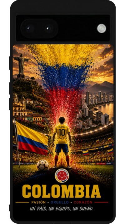 Coque Google Pixel 6a - Silicone rigide noir Football Colombie splash 2026