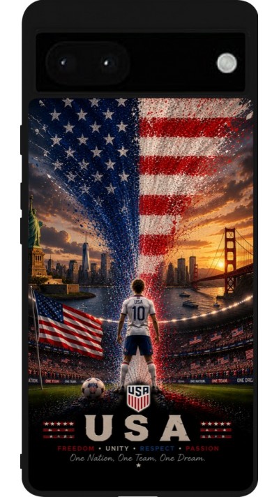 Coque Google Pixel 6a - Silicone rigide noir Football États-Unis splash 2026