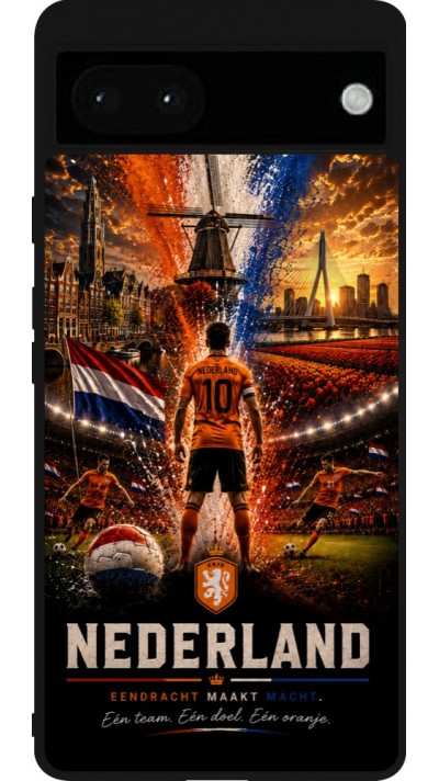 Coque Google Pixel 6a - Silicone rigide noir Football Pays-Bas splash 2026