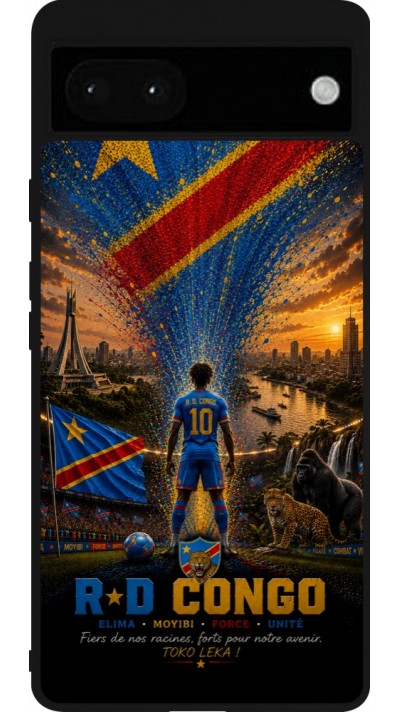 Coque Google Pixel 6a - Silicone rigide noir Football République démocratique du Congo splash 2026