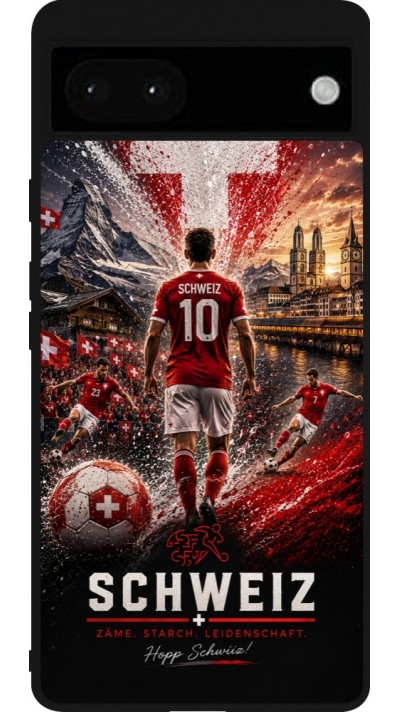 Coque Google Pixel 6a - Silicone rigide noir Football Schweiz splash 2026