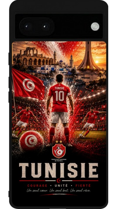 Coque Google Pixel 6a - Silicone rigide noir Football Tunisie splash 2026
