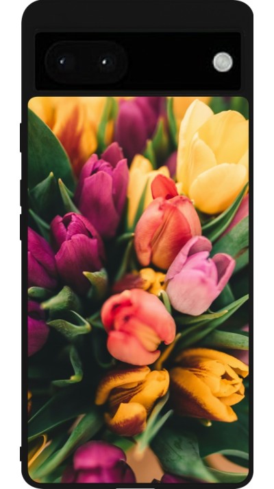 Coque Google Pixel 6a - Silicone rigide noir Bouquet of tulips Spring 2026