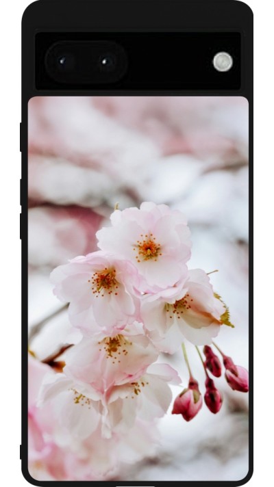 Coque Google Pixel 6a - Silicone rigide noir Cherry tree Spring 2026