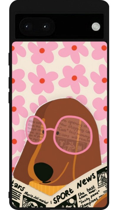 Coque Google Pixel 6a - Silicone rigide noir Dog with newspaper Spring 2026
