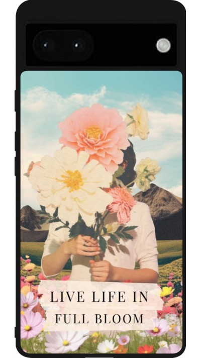 Coque Google Pixel 6a - Silicone rigide noir Live life in full moon Spring 2026