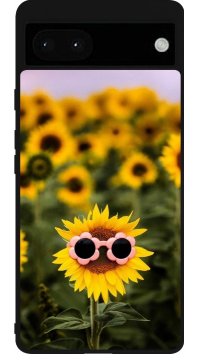 Coque Google Pixel 6a - Silicone rigide noir Sunflower with glasses Spring 2026