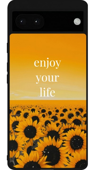 Coque Google Pixel 6a - Silicone rigide noir Summer 2026 Enjoy your life