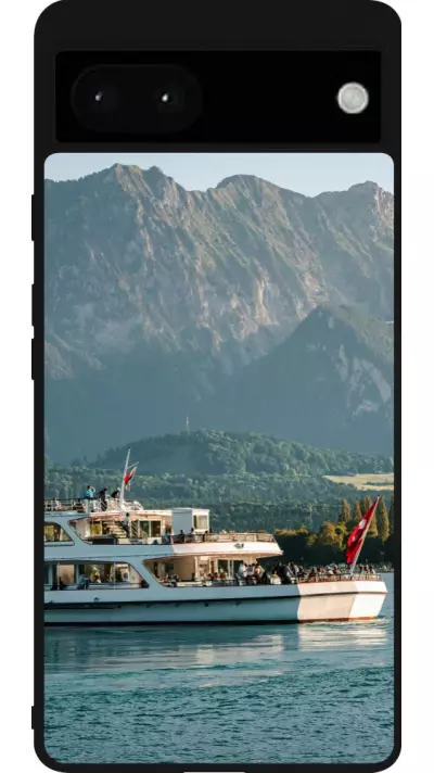 Coque Google Pixel 6a - Silicone rigide noir Fête Nationale Suisse Bateau Leman