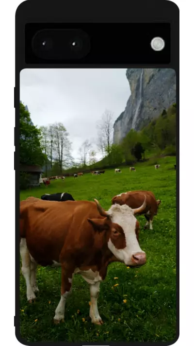 Coque Google Pixel 6a - Silicone rigide noir Fête Nationale Suisse Vaches