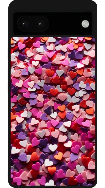 Google Pixel 6a Case Hülle - Silikon schwarz Valentin 2025 Konfetti