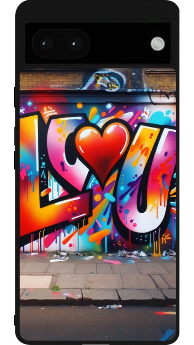Google Pixel 6a Case Hülle - Silikon schwarz Valentin 2025 Liebe U Tag