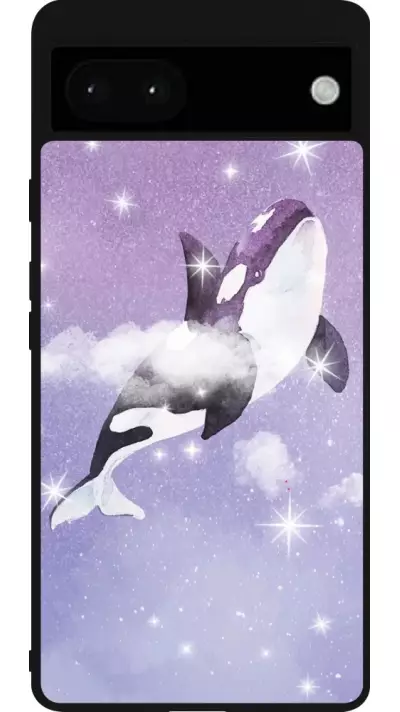 Coque Google Pixel 6a - Silicone rigide noir Whale in sparking stars