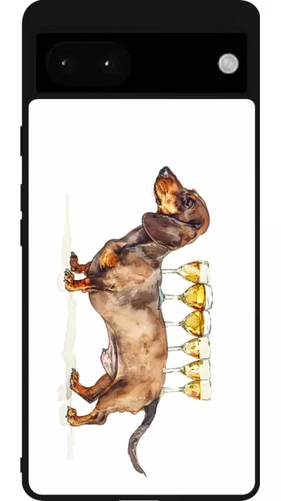 Coque Google Pixel 6a - Silicone rigide noir Wine Teckel