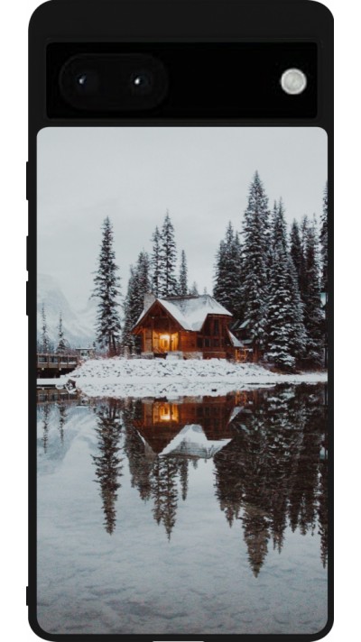 Google Pixel 6a Case Hülle - Silikon schwarz Winter 25 Winter house forest afternoon
