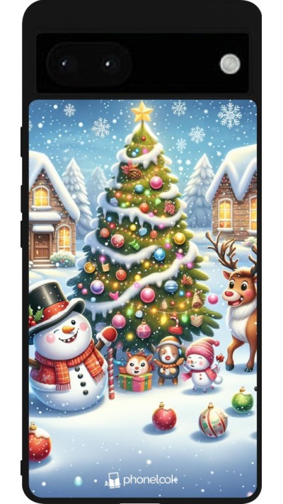 Google Pixel 6a Case Hülle - Silikon schwarz Weihnachten 2023 Schneemann und Tannenbaum Google Pixel 6a Case Hülle - Silikon schwarz Weihnachten 2023 Schneemann und Tannenbaum