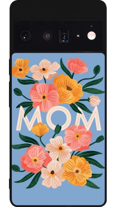 Coque Google Pixel 6 Pro - Silicone rigide noir Mom 2026 Flowers