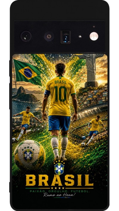 Coque Google Pixel 6 Pro - Silicone rigide noir Football Brésil splash 2026