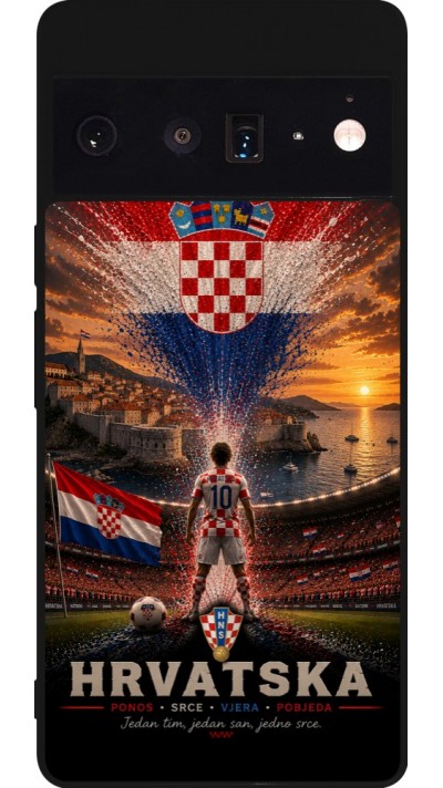 Coque Google Pixel 6 Pro - Silicone rigide noir Football Croatie splash 2026