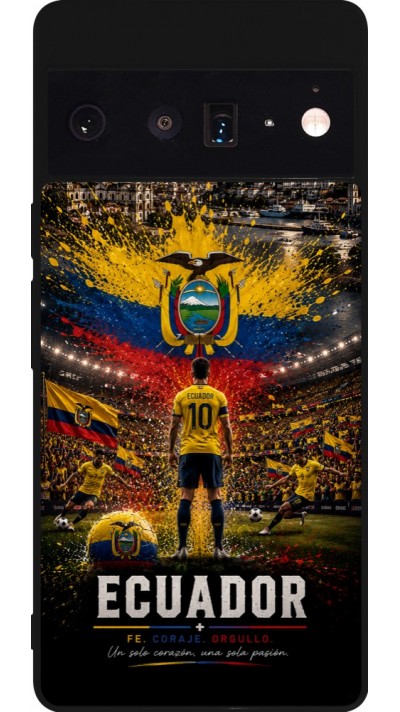 Coque Google Pixel 6 Pro - Silicone rigide noir Football Équateur splash 2026