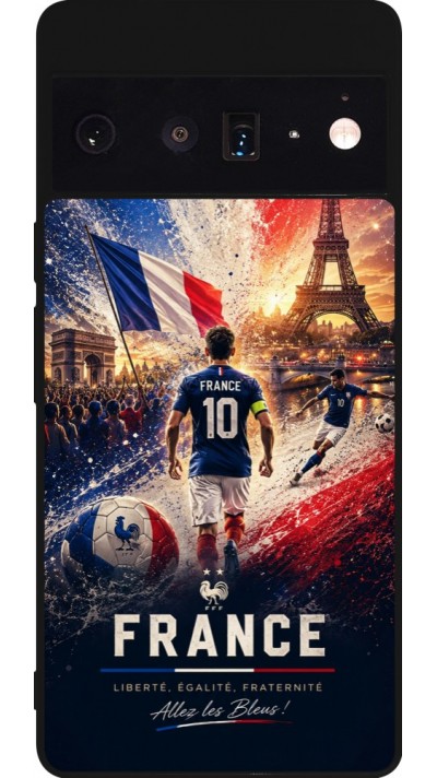 Coque Google Pixel 6 Pro - Silicone rigide noir Football France splash 2026