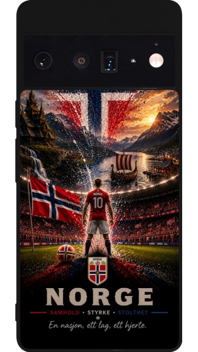 Coque Google Pixel 6 Pro - Silicone rigide noir Football Norvège splash 2026