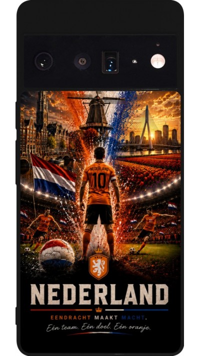 Coque Google Pixel 6 Pro - Silicone rigide noir Football Pays-Bas splash 2026