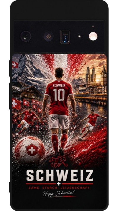 Coque Google Pixel 6 Pro - Silicone rigide noir Football Schweiz splash 2026